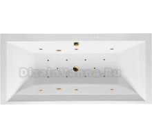 Акриловая ванна Excellent Crown Grand Relax 190x90 см, встраиваемая, с гидромассажем, белая, с каркасом, со сливом-переливом, фурнитура золото