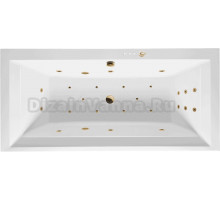 Акриловая ванна Excellent Crown Grand Ultra 190x90 см, встраиваемая, с гидромассажем, белая, с каркасом, со сливом-переливом, фурнитура золото