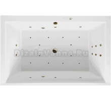 Акриловая ванна Excellent Crown Lux Ultra 190x120 см, встраиваемая, с гидромассажем, белая, с каркасом, для двоих, со сливом-переливом, фурнитура бронза