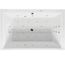 Акриловая ванна Excellent Crown Lux Ultra 190x120 см, встраиваемая, с гидромассажем, белая, с каркасом, для двоих, со сливом-переливом, фурнитура золото