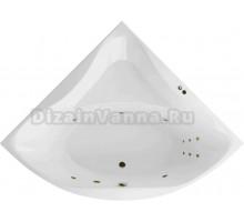 Акриловая ванна Excellent Glamour Line 150x150 см, угловая, встраиваемая, с гидромассажем, белая, четверть круга, с каркасом, с сиденьем, со сливом-переливом, фурнитура бронза