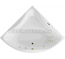 Акриловая ванна Excellent Glamour Line 150x150 см, угловая, встраиваемая, с гидромассажем, белая, четверть круга, с каркасом, с сиденьем, со сливом-переливом, фурнитура золото