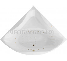 Акриловая ванна Excellent Glamour Nano 150x150 см, угловая, встраиваемая, с гидромассажем, белая, четверть круга, с каркасом, с сиденьем, со сливом-переливом, фурнитура золото