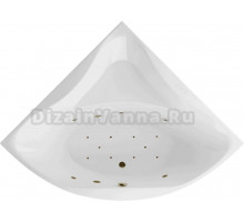 Акриловая ванна Excellent Glamour Relax 150x150 см, угловая, встраиваемая, с гидромассажем, белая, четверть круга, с каркасом, с сиденьем, со сливом-переливом, фурнитура бронза