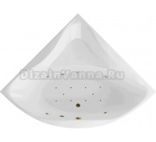 Акриловая ванна Excellent Glamour Relax 150x150 см, угловая, встраиваемая, с гидромассажем, белая, четверть круга, с каркасом, с сиденьем, со сливом-переливом, фурнитура золото