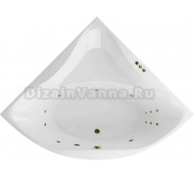 Акриловая ванна Excellent Glamour Smart 150x150 см, угловая, встраиваемая, с гидромассажем, белая, четверть круга, с каркасом, с сиденьем, со сливом-переливом, фурнитура бронза