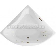 Акриловая ванна Excellent Glamour Smart 150x150 см, угловая, встраиваемая, с гидромассажем, белая, четверть круга, с каркасом, с сиденьем, со сливом-переливом, фурнитура золото