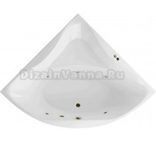 Акриловая ванна Excellent Glamour Soft 150x150 см, угловая, встраиваемая, с гидромассажем, белая, четверть круга, с каркасом, с сиденьем, со сливом-переливом, фурнитура бронза