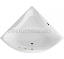 Акриловая ванна Excellent Glamour Soft 150x150 см, угловая, встраиваемая, с гидромассажем, белая, четверть круга, с каркасом, с сиденьем, со сливом-переливом, фурнитура золото
