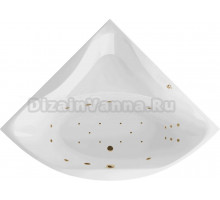 Акриловая ванна Excellent Glamour Ultra 150x150 см, угловая, встраиваемая, с гидромассажем, белая, четверть круга, с каркасом, с сиденьем, со сливом-переливом, фурнитура золото