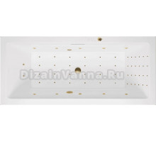 Акриловая ванна Excellent Heaven Slim Nano 170x75 см, встраиваемая, с гидромассажем, белая, с каркасом, со сливом-переливом, фурнитура золото