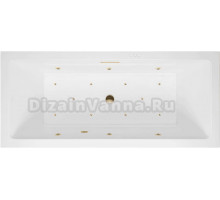 Акриловая ванна Excellent Heaven Slim Relax 170x75 см, встраиваемая, с гидромассажем, белая, с каркасом, со сливом-переливом, фурнитура золото