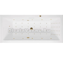 Акриловая ванна Excellent Heaven Slim Nano 180x80 см, встраиваемая, с гидромассажем, белая, с каркасом, со сливом-переливом, фурнитура золото