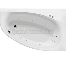 Акриловая ванна Excellent Kameleon Line R 170x110 см, угловая, правая, встраиваемая, с гидромассажем, белая, асимметричная, с каркасом, со сливом-переливом, фурнитура золото