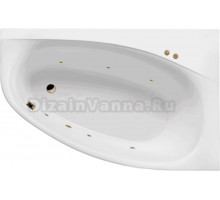 Акриловая ванна Excellent Kameleon Soft R 170x110 см, угловая, правая, встраиваемая, с гидромассажем, белая, асимметричная, с каркасом, со сливом-переливом, фурнитура золото