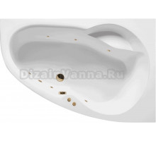 Акриловая ванна Excellent Newa Soft R 160x95 см, угловая, правая, встраиваемая, с гидромассажем, белая, асимметричная, с каркасом, с сиденьем, со сливом-переливом, фурнитура золото