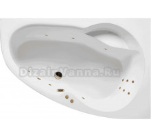 Акриловая ванна Excellent Newa Line R 160x95 см, угловая, правая, встраиваемая, с гидромассажем, белая, асимметричная, с каркасом, с сиденьем, со сливом-переливом, фурнитура золото