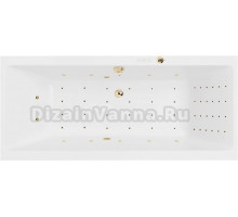 Акриловая ванна Excellent Pryzmat Nano 160x75 см, встраиваемая, с гидромассажем, белая, с каркасом, со сливом-переливом, фурнитура золото