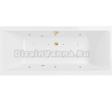 Акриловая ванна Excellent Pryzmat Relax 170x75 см, встраиваемая, с гидромассажем, белая, с каркасом, со сливом-переливом, фурнитура золото