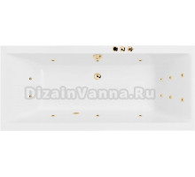 Акриловая ванна Excellent Pryzmat Smart 170x75 см, встраиваемая, с гидромассажем, белая, с каркасом, со сливом-переливом, фурнитура золото