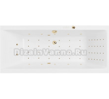 Акриловая ванна Excellent Pryzmat Nano 180x80 см, встраиваемая, с гидромассажем, белая, с каркасом, со сливом-переливом, фурнитура золото