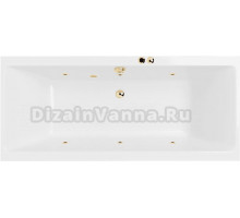 Акриловая ванна Excellent Pryzmat Soft 180x80 см, встраиваемая, с гидромассажем, белая, с каркасом, со сливом-переливом, фурнитура золото