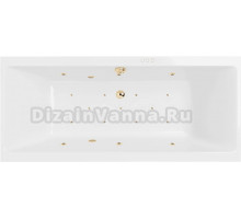 Акриловая ванна Excellent Pryzmat Relax 190x90 см, встраиваемая, с гидромассажем, белая, с каркасом, со сливом-переливом, фурнитура золото