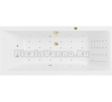 Акриловая ванна Excellent Pryzmat Slim Nano 160x75 см, встраиваемая, с гидромассажем, белая, с каркасом, со сливом-переливом, фурнитура золото