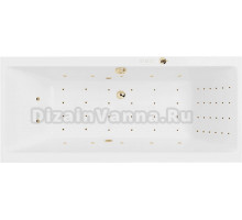 Акриловая ванна Excellent Pryzmat Slim Nano 170x75 см, встраиваемая, с гидромассажем, белая, с каркасом, со сливом-переливом, фурнитура золото