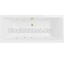 Акриловая ванна Excellent Pryzmat Slim Relax 170x75 см, встраиваемая, с гидромассажем, белая, с каркасом, со сливом-переливом, фурнитура золото