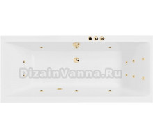 Акриловая ванна Excellent Pryzmat Slim Smart 170x75 см, встраиваемая, с гидромассажем, белая, с каркасом, со сливом-переливом, фурнитура золото
