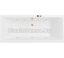Акриловая ванна Excellent Pryzmat Slim Soft 170x75 см, встраиваемая, с гидромассажем, белая, с каркасом, со сливом-переливом, фурнитура золото