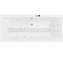 Акриловая ванна Excellent Pryzmat Slim Line 180x80 см, встраиваемая, с гидромассажем, белая, с каркасом, со сливом-переливом, фурнитура золото