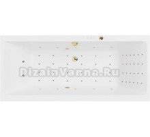 Акриловая ванна Excellent Pryzmat Slim Nano 180x80 см, встраиваемая, с гидромассажем, белая, с каркасом, со сливом-переливом, фурнитура золото