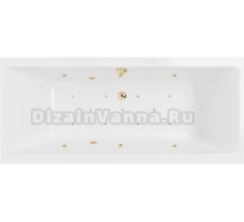 Акриловая ванна Excellent Pryzmat Slim Relax 180x80 см, встраиваемая, с гидромассажем, белая, с каркасом, со сливом-переливом, фурнитура золото