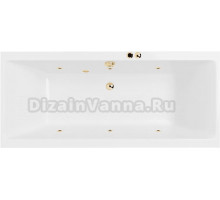 Акриловая ванна Excellent Pryzmat Slim Soft 180x80 см, встраиваемая, с гидромассажем, белая, с каркасом, со сливом-переливом, фурнитура золото