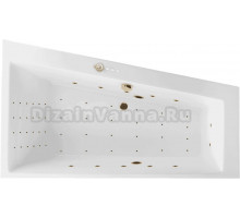 Акриловая ванна Excellent Sfera Nano R 170x100 см, угловая, правая, встраиваемая, с гидромассажем, белая, асимметричная, с каркасом, со сливом-переливом, фурнитура золото