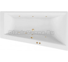 Акриловая ванна Excellent Sfera Soft R 170x100 см, угловая, правая, встраиваемая, с гидромассажем, белая, асимметричная, с каркасом, со сливом-переливом, фурнитура золото