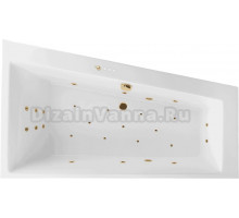 Акриловая ванна Excellent Sfera Ultra R 170x100 см, угловая, правая, встраиваемая, с гидромассажем, белая, асимметричная, с каркасом, со сливом-переливом, фурнитура золото