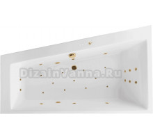 Акриловая ванна Excellent Sfera Slim Ultra L 170x100 см, угловая, левая, встраиваемая, с гидромассажем, белая, асимметричная, с каркасом, со сливом-переливом, фурнитура золото