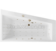 Акриловая ванна Excellent Sfera Slim Nano R 170x100 см, угловая, правая, встраиваемая, с гидромассажем, белая, асимметричная, с каркасом, со сливом-переливом, фурнитура золото