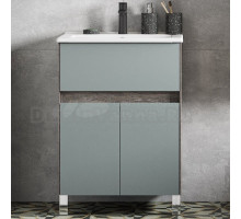 Тумба с раковиной AQUATON Форест 60 дуб рошелье, сумеречный голубой, раковина Элина 60