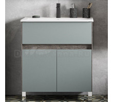 Тумба с раковиной AQUATON Форест 75 дуб рошелье, сумеречный голубой, раковина Элина 75