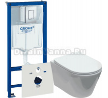 Комплект Унитаз подвесной Aquanet Logan Tornado 340298 + Инсталляция Grohe Rapid SL 38775001 4 в 1 с кнопкой смыва