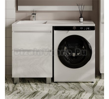 Тумба с раковиной Style Line Даллас Леон 120 L Люкс Plus напольная, белая, для стиральной машины, 2 ящика