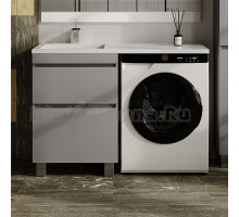 Тумба с раковиной Style Line Даллас Леон 120 L Люкс Plus напольная, серая, для стиральной машины, 2 ящика