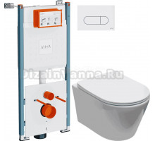 Комплект Унитаз подвесной Aquanet Logan Tornado 340298 + Инсталляция VitrA V-Fix Core 732-5800-01PV + Кнопка Root Round 740-2200 белая глянцевая