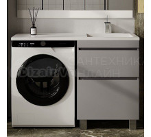 Тумба с раковиной Style Line Даллас Леон 120 R Люкс Plus напольная, серая, для стиральной машины, 2 ящика