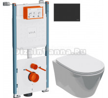 Комплект Унитаз подвесной Aquanet Logan Tornado 340298 + Инсталляция VitrA V-Fix Core 732-5800-01PV + Кнопка Root Round 740-2211 черная матовая
