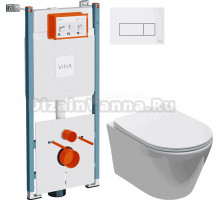 Комплект Унитаз подвесной Aquanet Logan Tornado 340298 + Инсталляция VitrA V-Fix Core 732-5800-01PV + Кнопка Root Square 740-2300 белая глянцевая